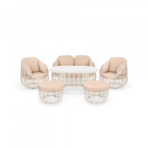 Кресло плетеное с подушками ReeHouse Lotus алюминий, искусственный ротанг, олефин доминикана, бежевый Фото 6