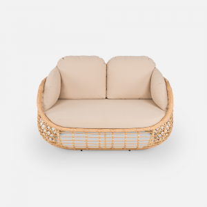 Диван двухместный плетеный с подушками ReeHouse Lotus алюминий, искусственный ротанг, олефин индийское дерево, бежевый Фото 6