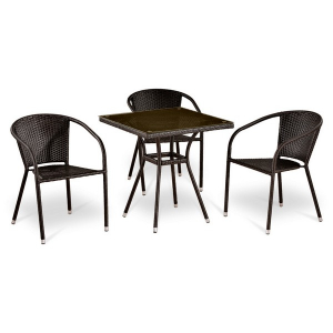 Комплект плетеной мебели Afina T283BNT/Y137C-W51 Brown 3Pcs искусственный ротанг, сталь коричневый Фото 1