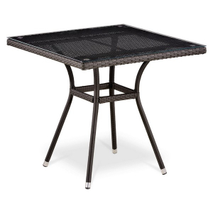 Стол плетеный со стеклом обеденный Afina T283BNT-W2390-80х80 Brown стекло, искусственный ротанг, сталь коричневый, бронзовый Фото 1