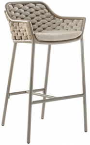 Кресло барное плетеное Grattoni Panama алюминий, роуп, олефин тортора, бежевый, тортора Фото 1