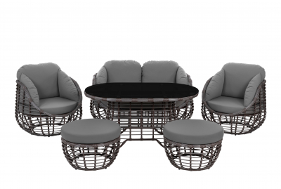 Пуф плетеный с подушкой ReeHouse Lotus алюминий, искусственный ротанг, олефин шоколад металлик, серый Фото 5