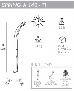 Душ солнечный Arkema Spring A 140 TL алюминий жемчужный черный Фото 2
