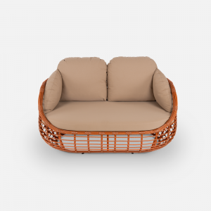 Диван двухместный плетеный с подушками ReeHouse Lotus алюминий, искусственный ротанг, олефин африканский закат, капучино Фото 5