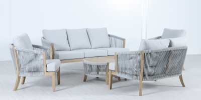 Диван деревянный двухместный Tagliamento Veneto акация, роуп, олефин светлый тик, серый Фото 14