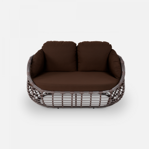 Диван двухместный плетеный с подушками ReeHouse Lotus алюминий, искусственный ротанг, олефин шоколад металлик, коричневый Фото 6