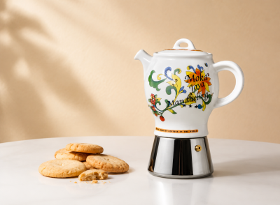 Кофеварка гейзерная Ancap Espressina Classic сталь, фарфор деколь Caffe a 3 Stelle Фото 3
