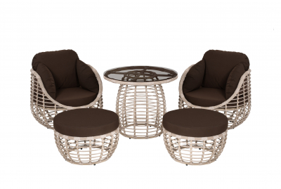 Пуф плетеный с подушкой ReeHouse Lotus алюминий, искусственный ротанг, олефин ирбис, коричневый Фото 7