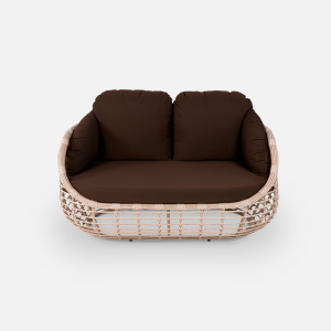 Диван двухместный плетеный с подушками ReeHouse Lotus алюминий, искусственный ротанг, олефин ирбис, коричневый Фото 6