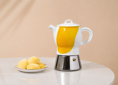 Кофеварка гейзерная Ancap Espressina Classic сталь, фарфор деколь Happy Colours Giallo Фото 3