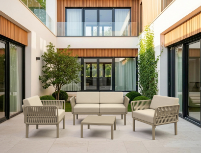 Кресло пластиковое с подушками Siesta Contract Portofino Lounge стеклопластик, полипропилен, полиэстер бежевый, бежевый Фото 6