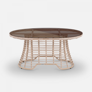 Стол плетеный обеденный ReeHouse Lotus алюминий, искусственный ротанг, стекло ирбис, бронза Фото 6